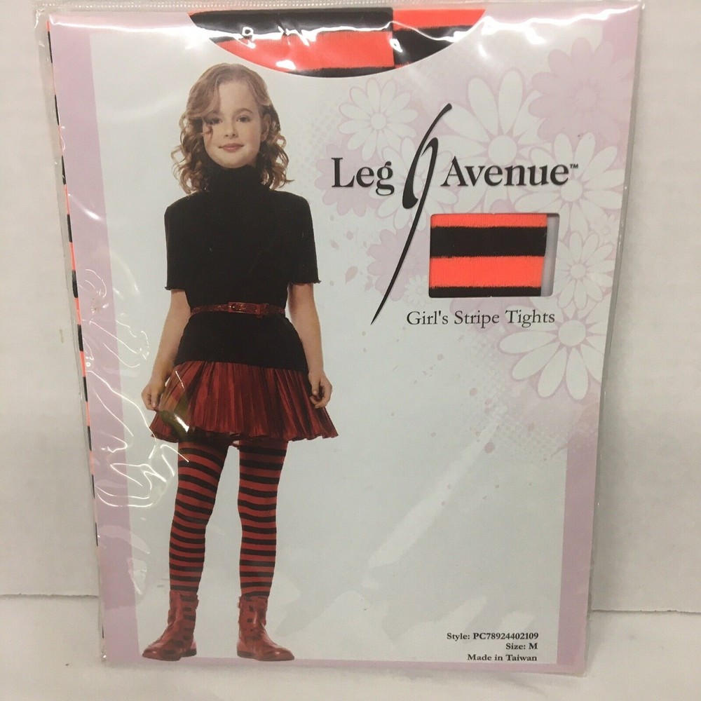 Leg Avenue Girls Stripe Tights Orange & Black Halloween Dress Up Costume…